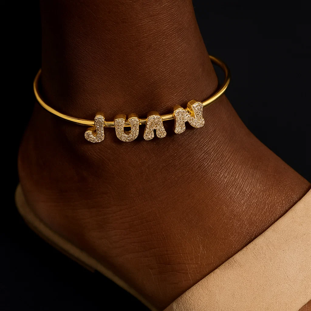 Bling Letter Personalized Gold Plated Name Anklet Cuff