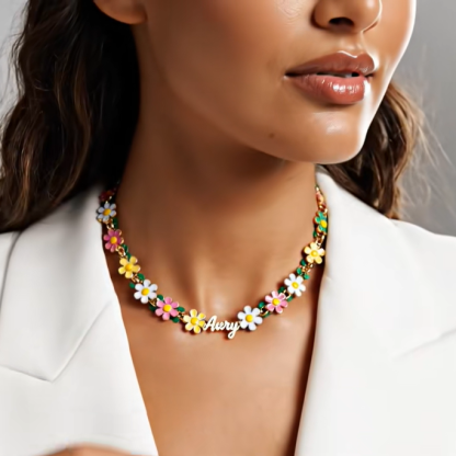 Colorful Flower Name Necklace