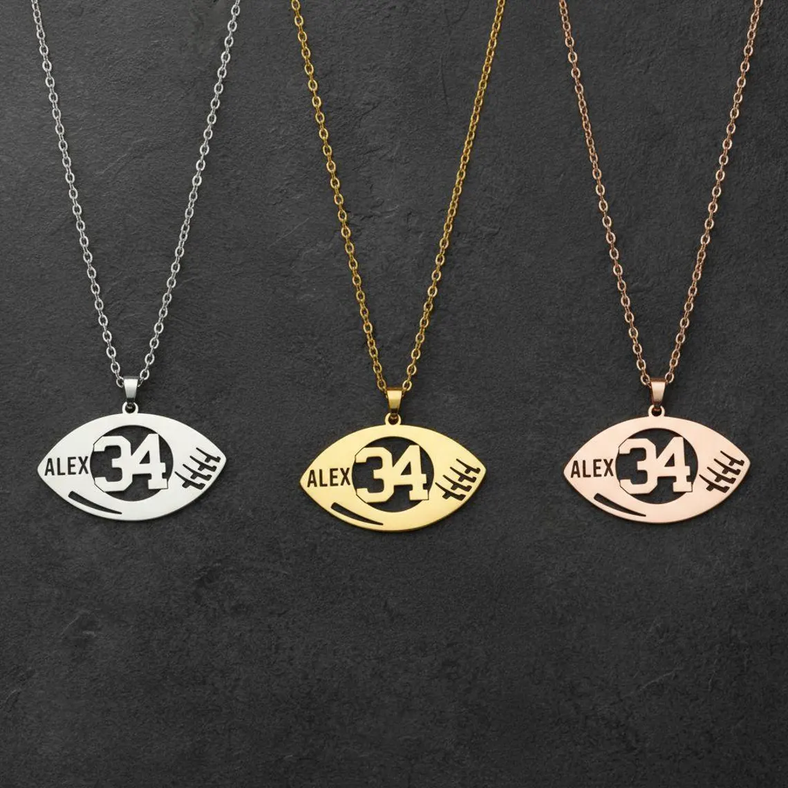 Personalized Football Jersey Number Name Necklace