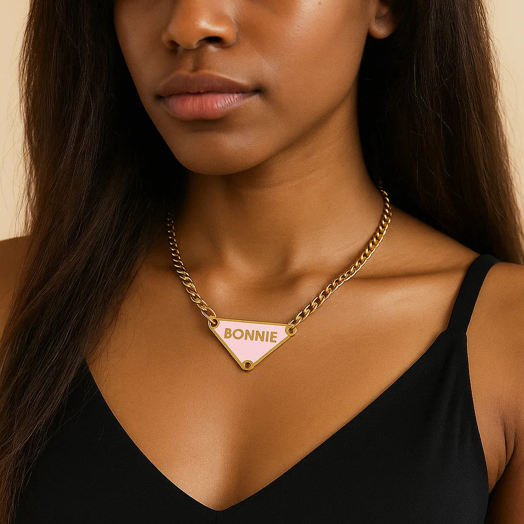 Personalized Triangle Nameplate Pendant Enamel Name Necklace