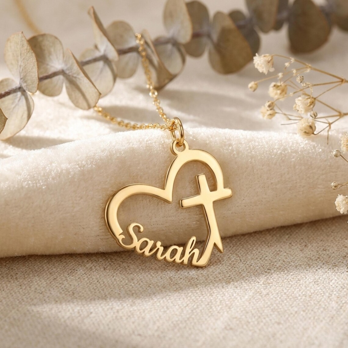 Heart with Cross Nameplate Pendant Personalized Necklace