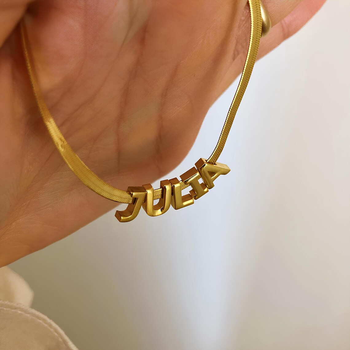 Personalized 3D Letter Name Necklace with Herringbone Chain