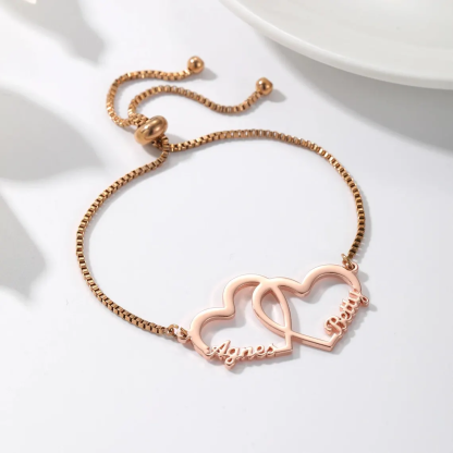 Personalized Couple Names Two Hearts Name Bracelet