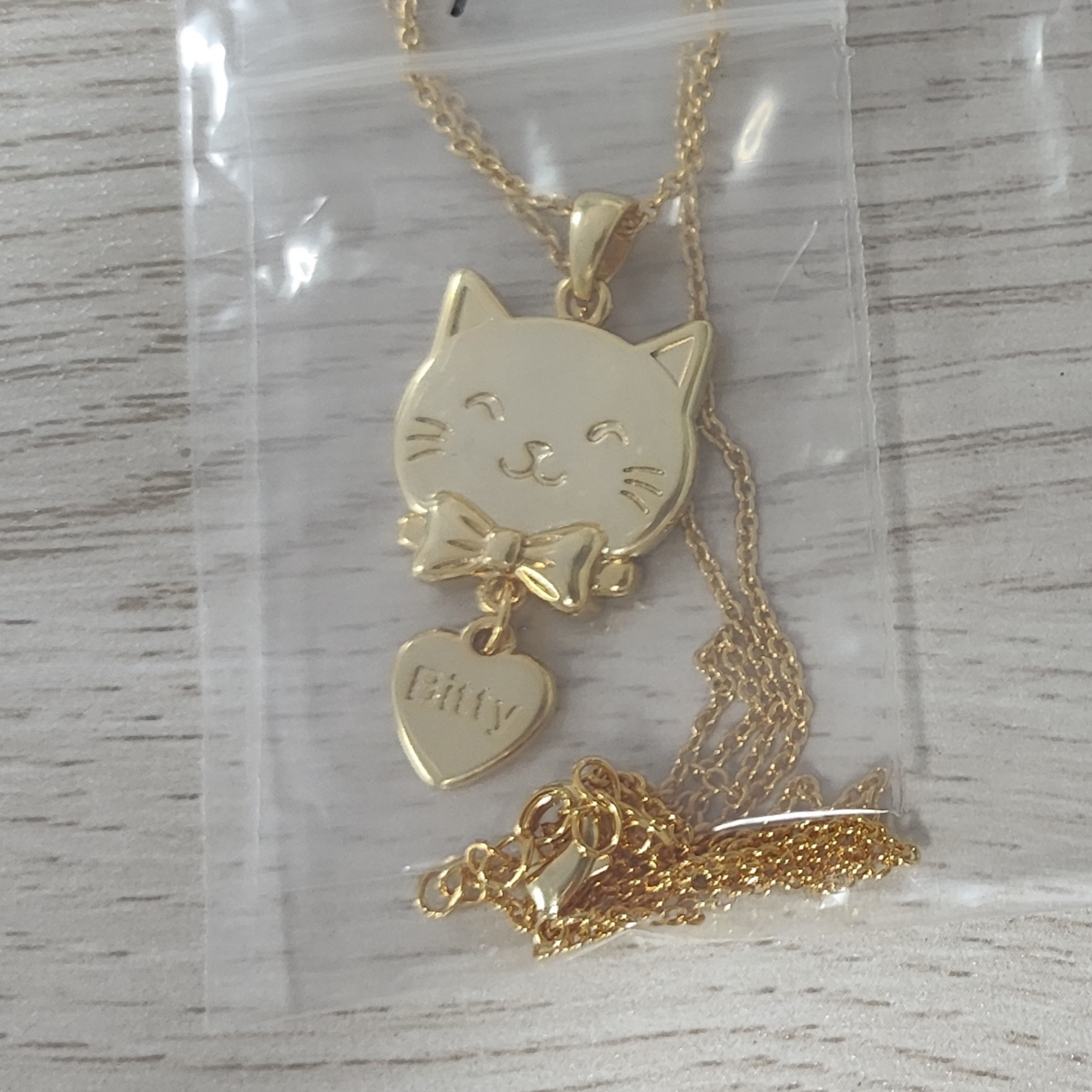 Personalized Ribbon Kitty Heart Pendant with Engraving Name Necklace