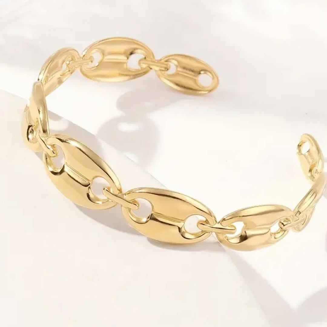 Puffed Mariner Anchor Chain Stainless Steel Bangle Bracelet