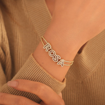 Custom Shiny Hollow Letter Diamond Cut Name Bracelet Box Chain