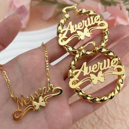 [Copy]Heart Birthstone Name Necklace and Teddy Bear Necklace Set