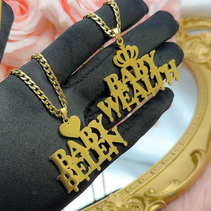 Custom Double Names Necklace With Crown Heart Gold Plated