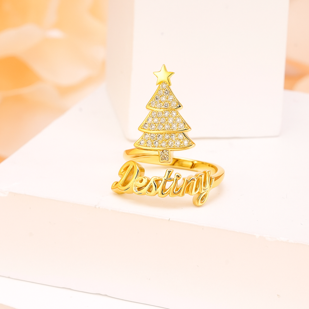 Shiny Customized Christmas Tree Name Ring
