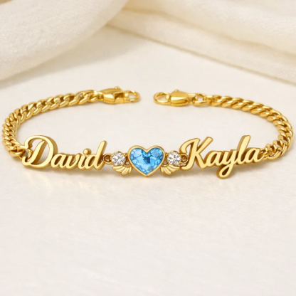 Personalized Couple Names with Heart Birthstone Bracelet