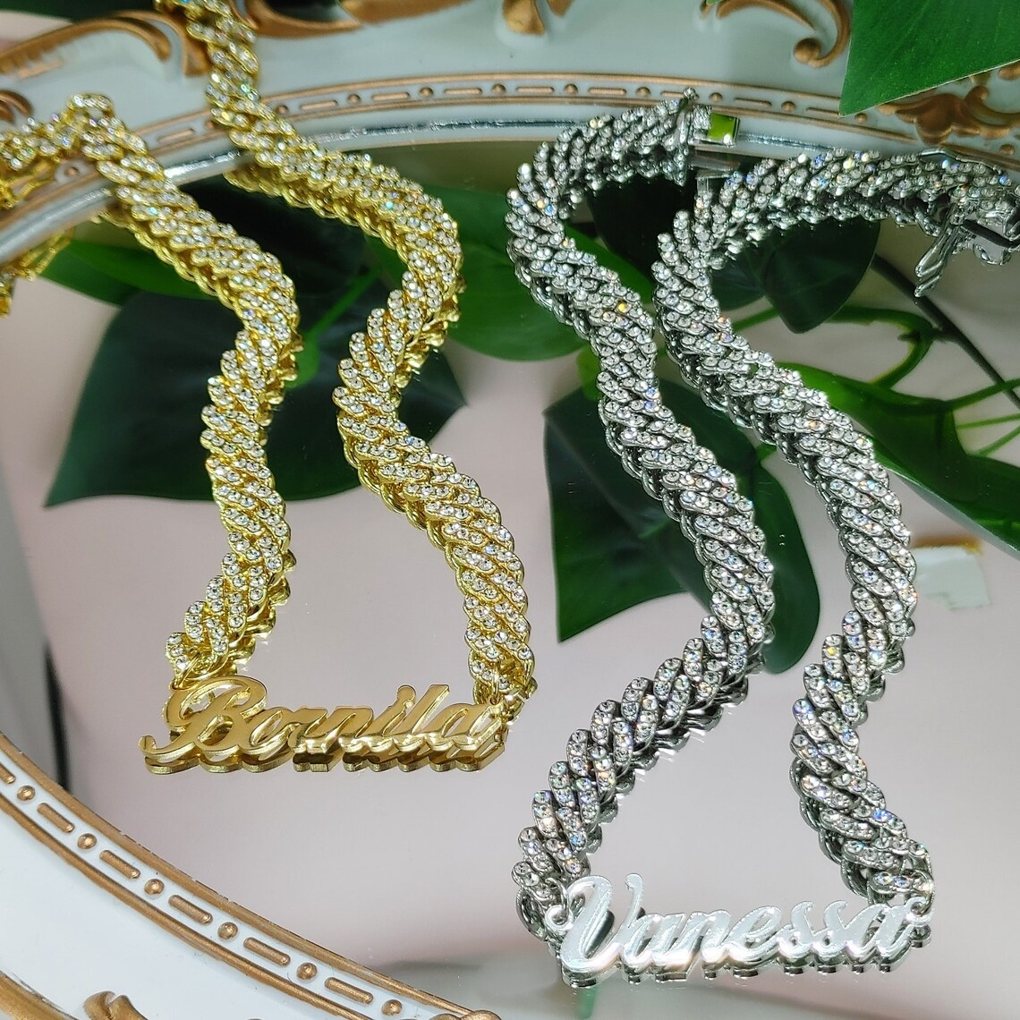 Iced Out Nameplate Cuban Chain Name Necklace