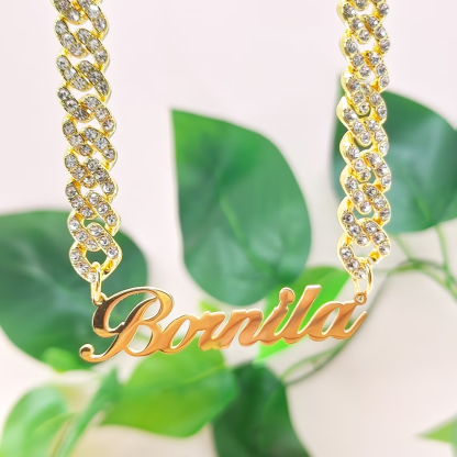 Iced Out Nameplate Cuban Chain Name Necklace