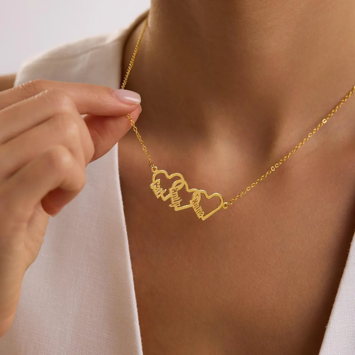 Gold Plated 1 to 4 Names Heart Pendant Necklace Family Gifts