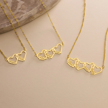 Gold Plated 1 to 4 Names Heart Pendant Necklace Family Gifts