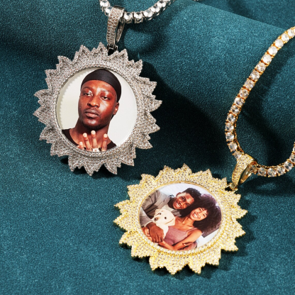 Tennis Chain Sunflower Custom Zircon Photo Necklace