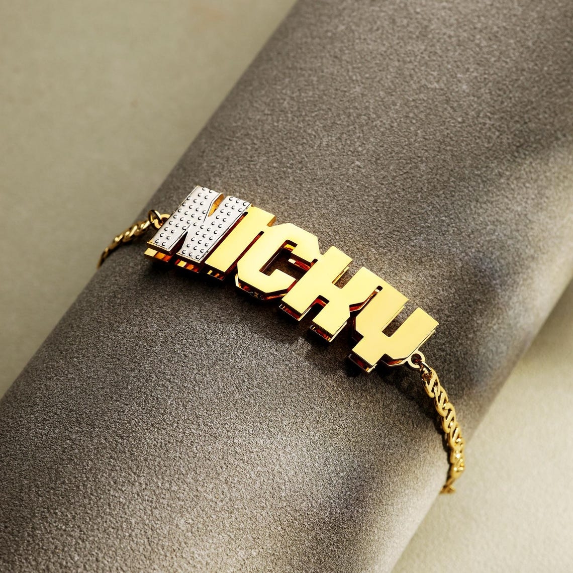 Mariner Chain Custom Two Tone Double Plate Letter Name Bracelet
