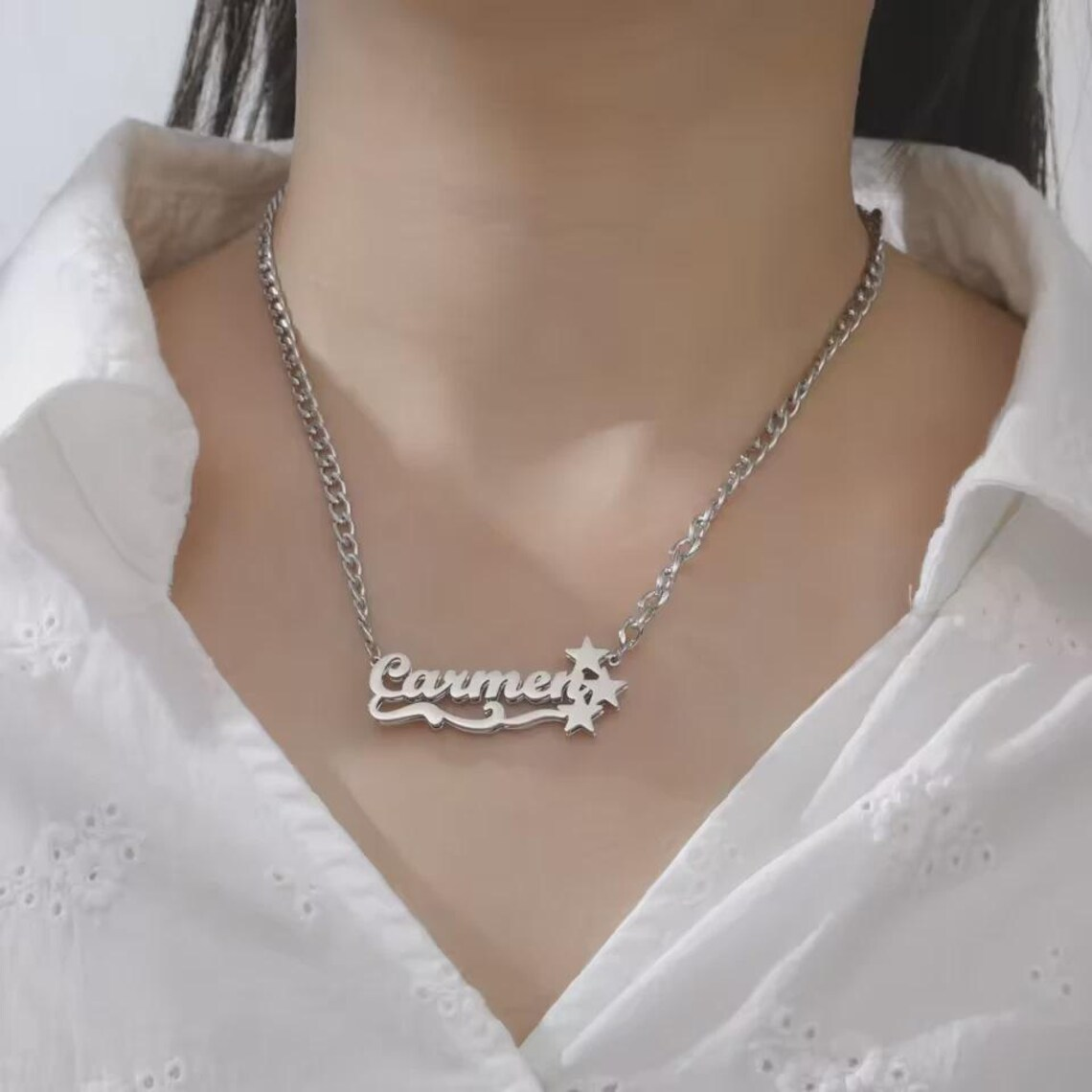 Double Layer Personalized Custom Name Necklace with Stars