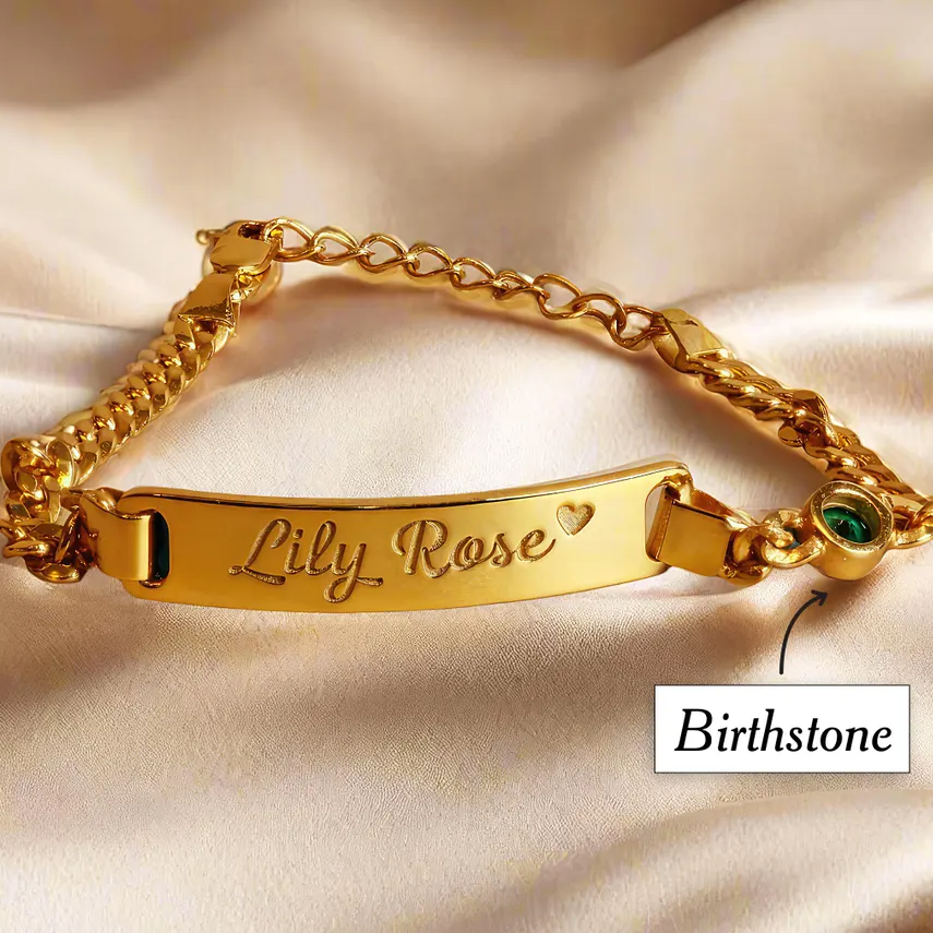 Personalized Birthstone Engraved Name Bracelet Birthday Gift