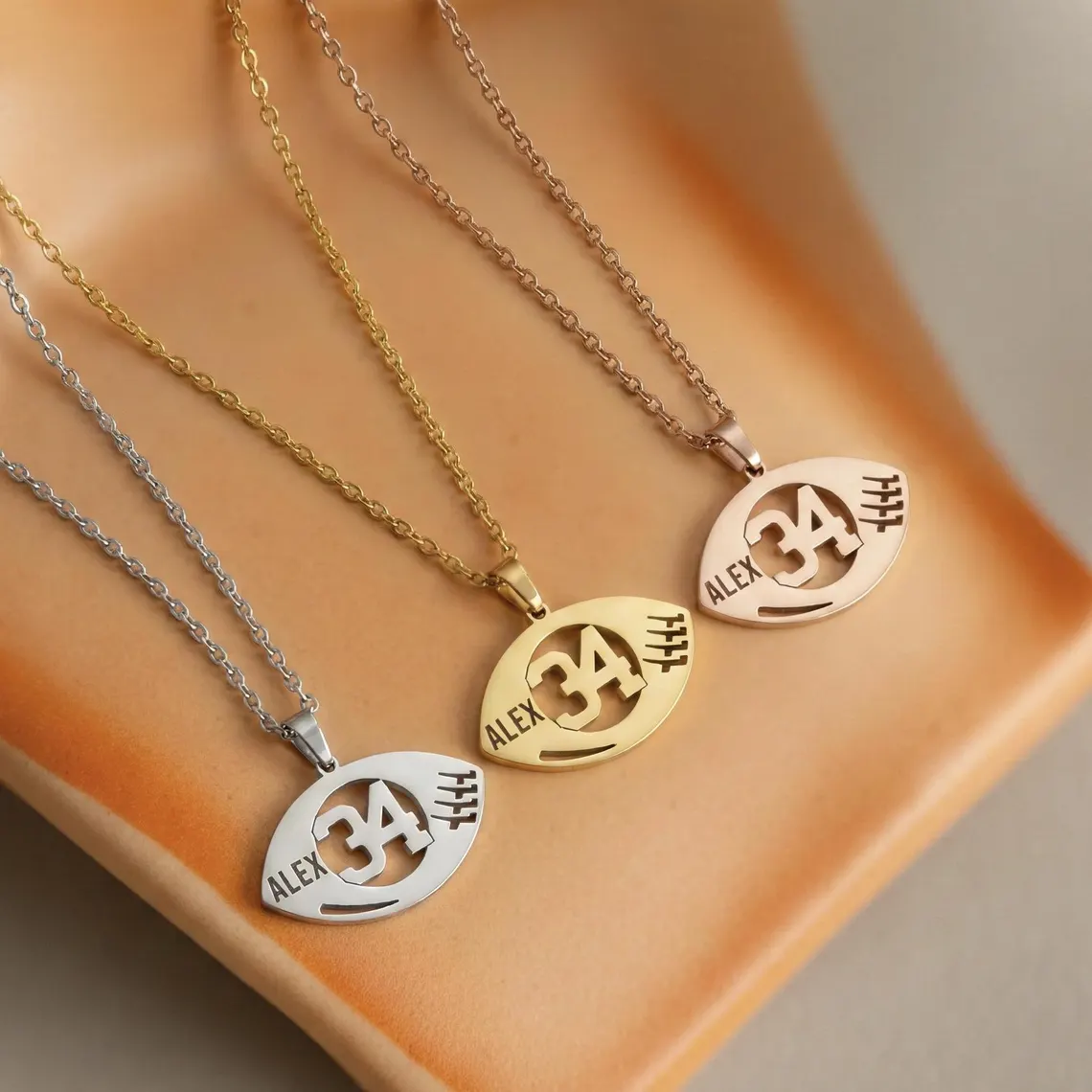 Personalized Football Jersey Number Name Necklace