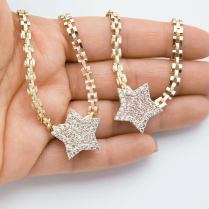 6.5mm Width RX Style Watch Band Link Chain Lucky Star Pendant Bracelet