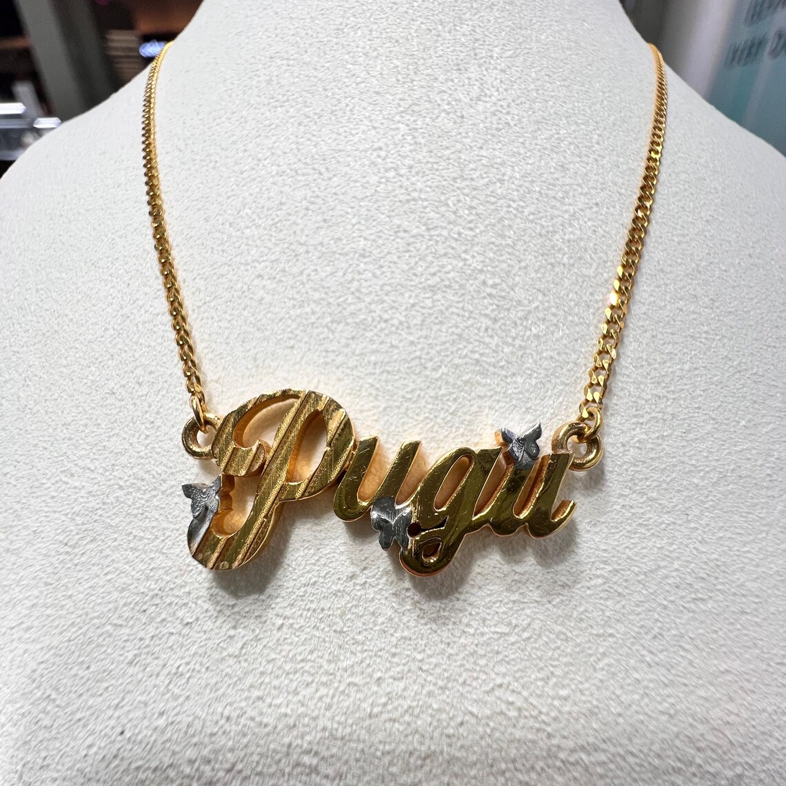 Personalized Two Tone Butterfly Nameplate Necklace
