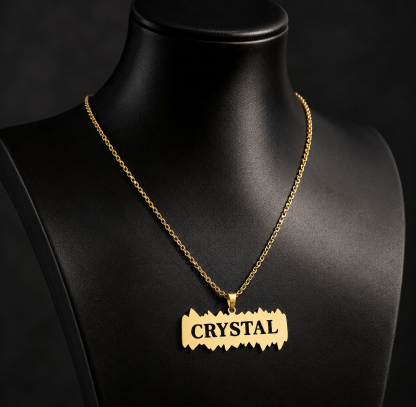 Gold Plated Rectangular Name Pendant Necklace