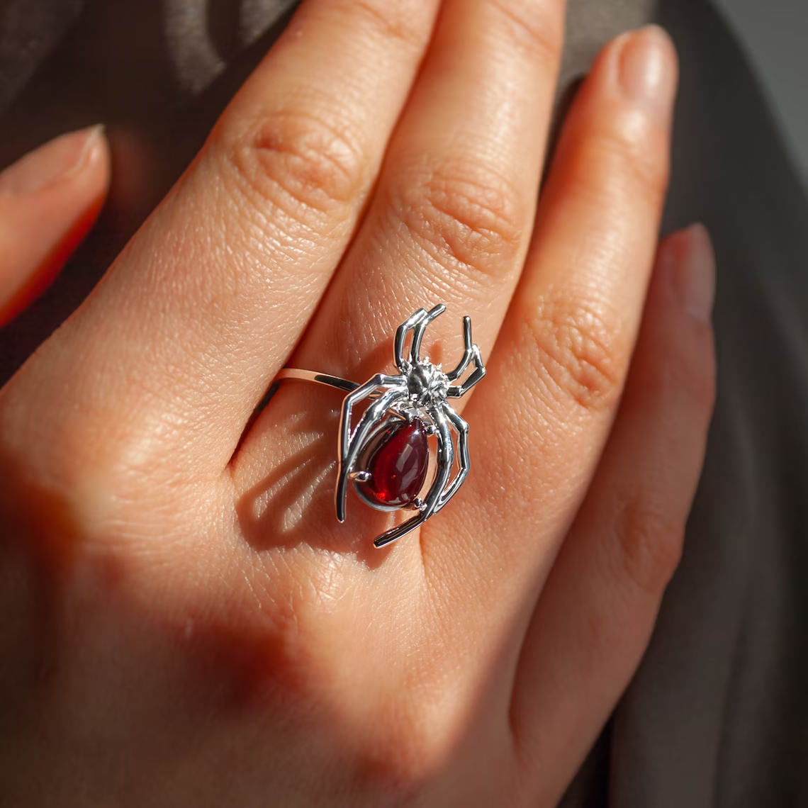 Custom Pear Birthstone Spider Gemstone Ring Halloween