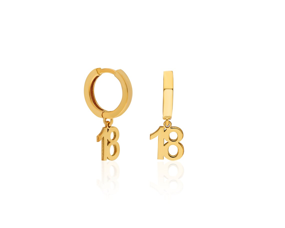 Customized Gold Plated Lucky Number Hoop Dangle Earrings