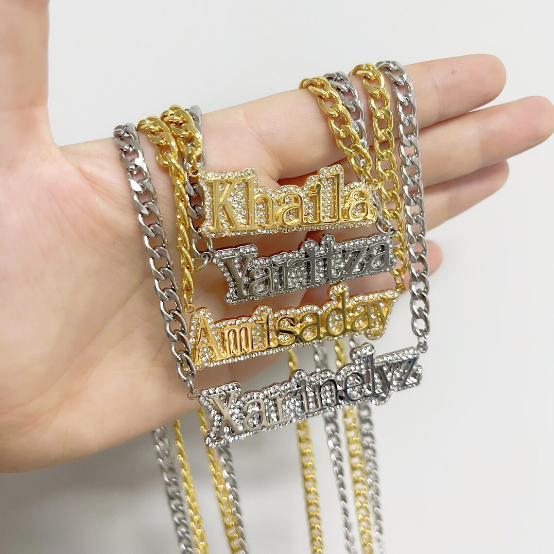Street Style Diamond Bling Custom Name Necklace