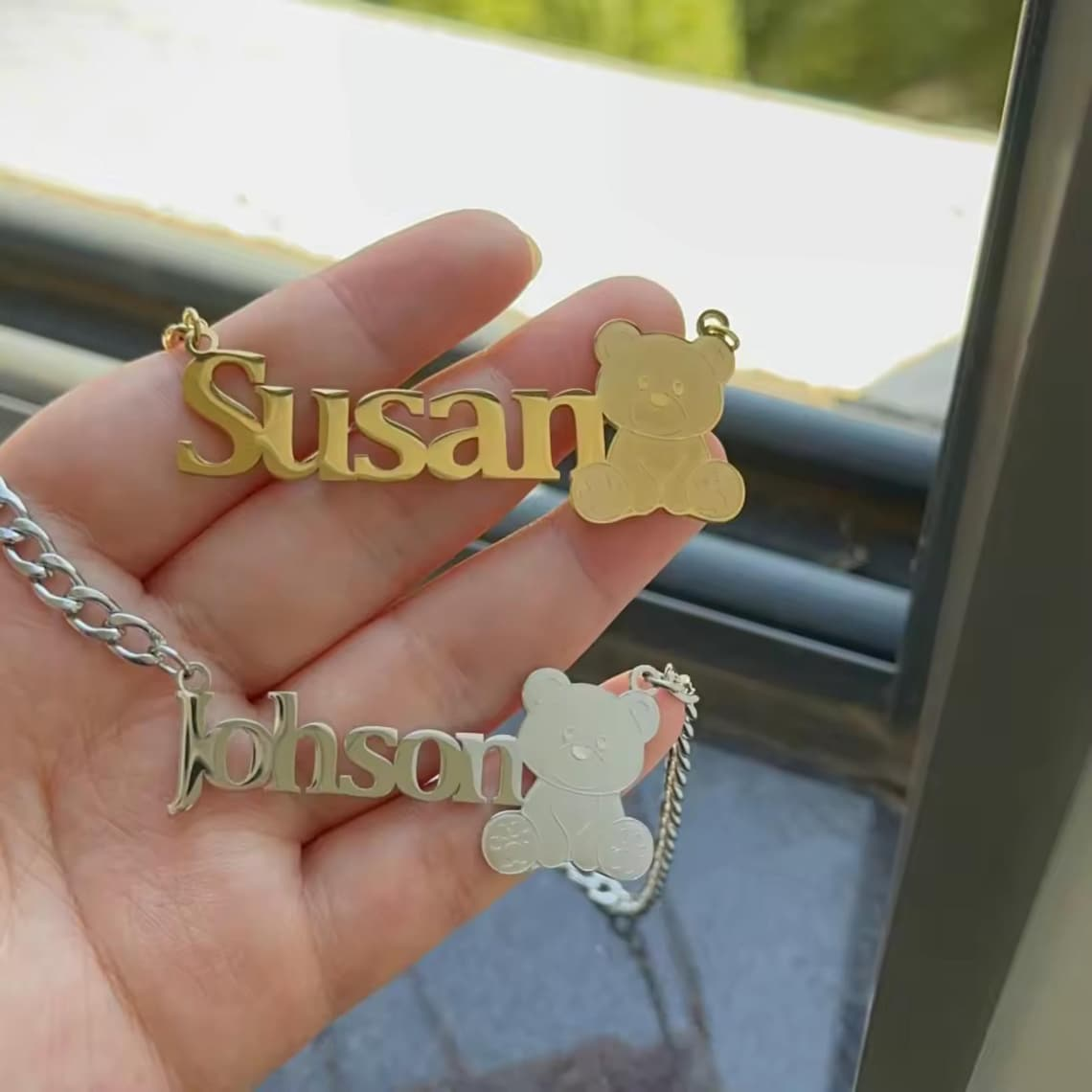 Personalized Teddy Bear Gold Plated Name Necklace