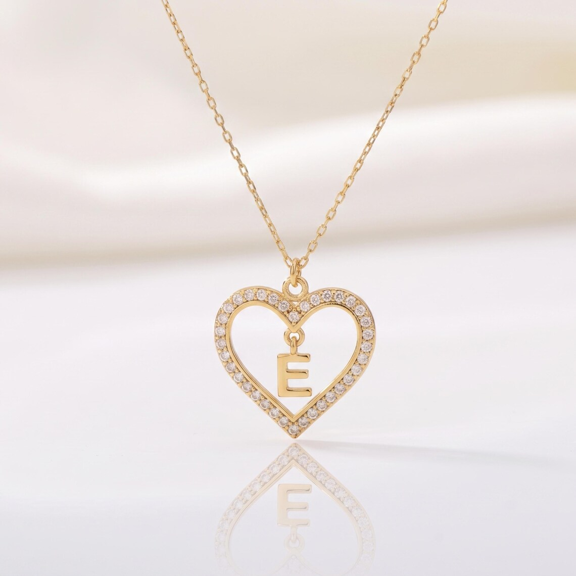 Zirconia Heart Pendant with Initial Custom Necklace Dainty Necklace