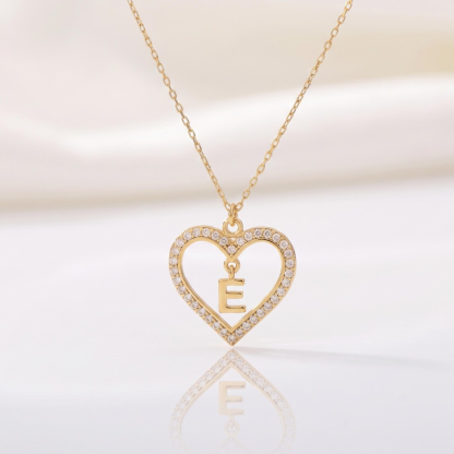 Zirconia Heart Pendant with Initial Custom Necklace Dainty Necklace