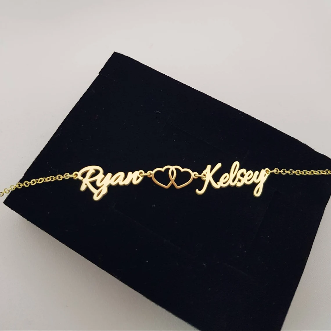Customized Two Hearts Couple Names Bracelet
