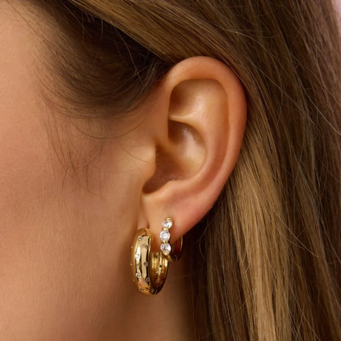 Zirconia Hoop Earrings Small Chunky Hoop Gold Earrings