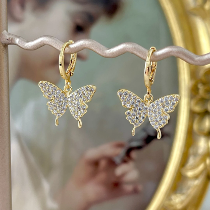 Elegant Zirconia Butterfly Pendant Huggie Earrings
