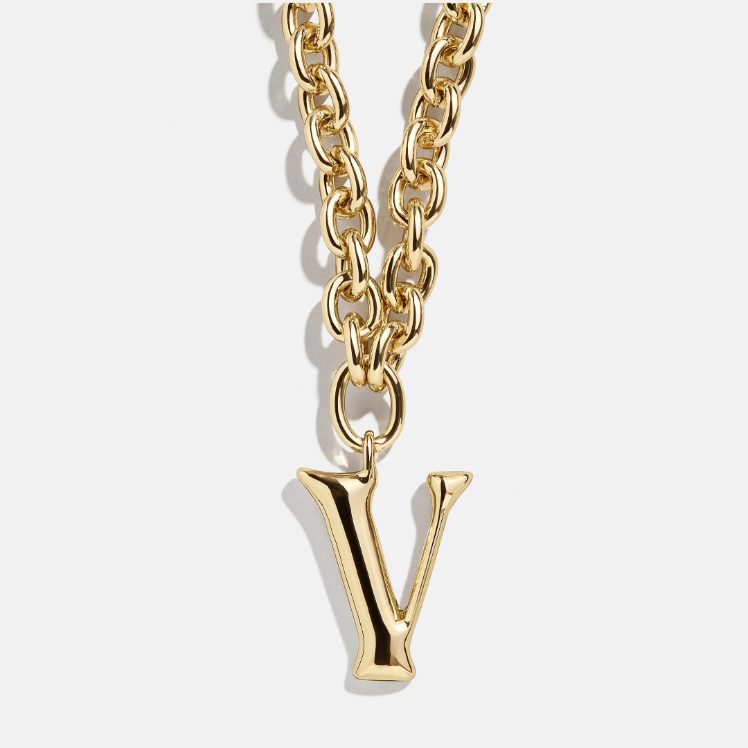 Personalized Chunky Chain Bubble Letter Initial Pendant Necklace