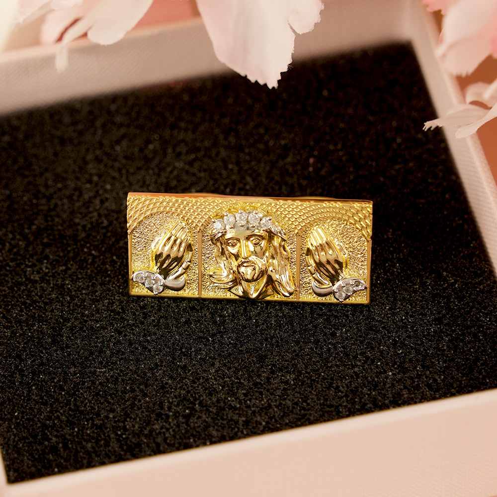 Jesus Ring Gold Plated Two Finger Ring