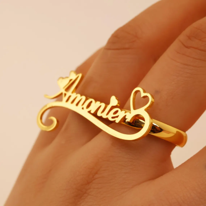 Love Heart Custom Nameplate Two Fingers Ring