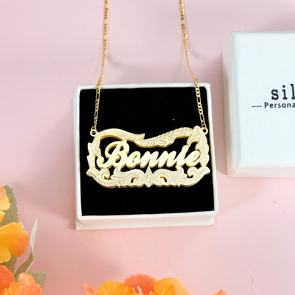 Custom Double Layer Diamond Cut 3D Name Necklace Gold Plate