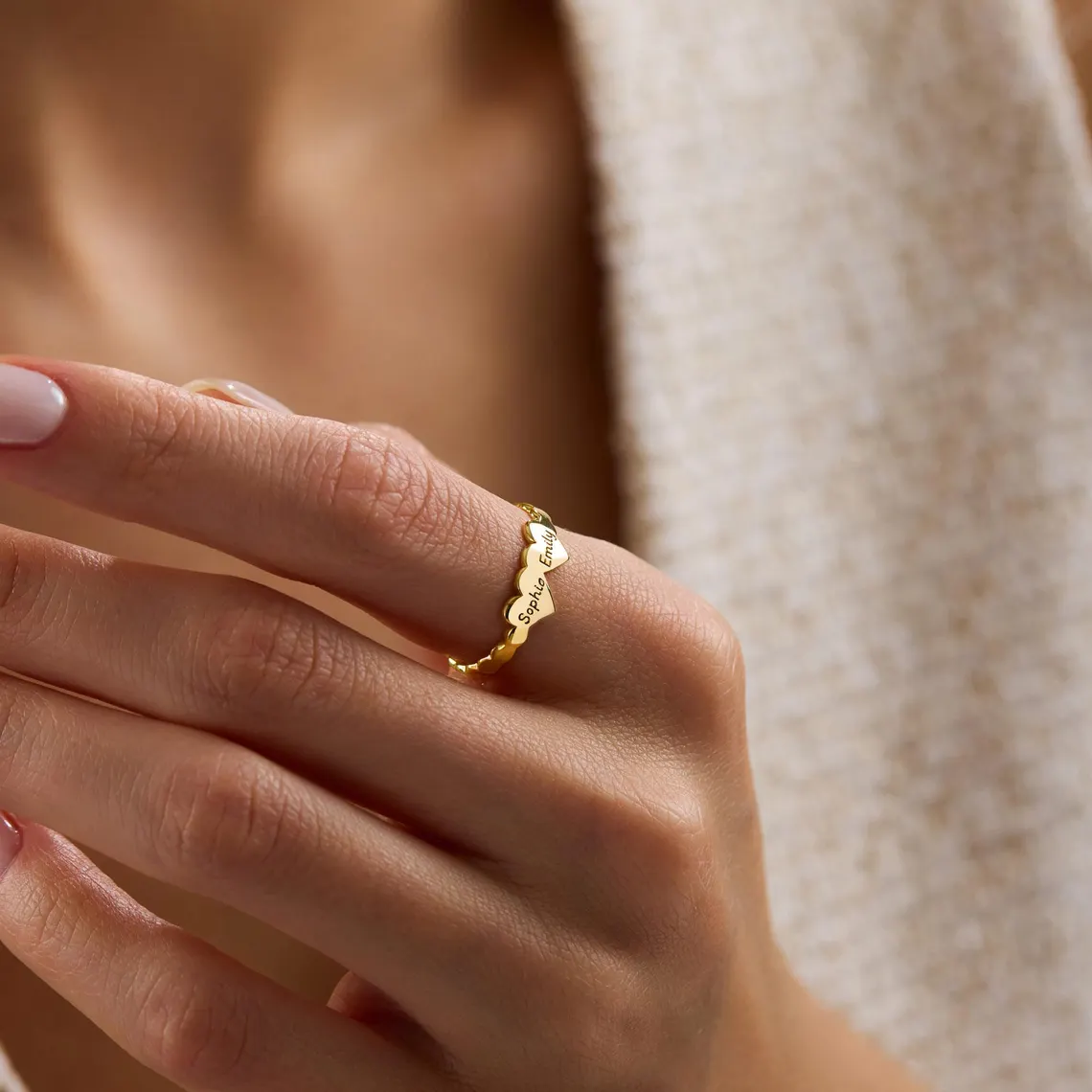 1-3 Heart Engraved Dainty Family Ring Gold Plated