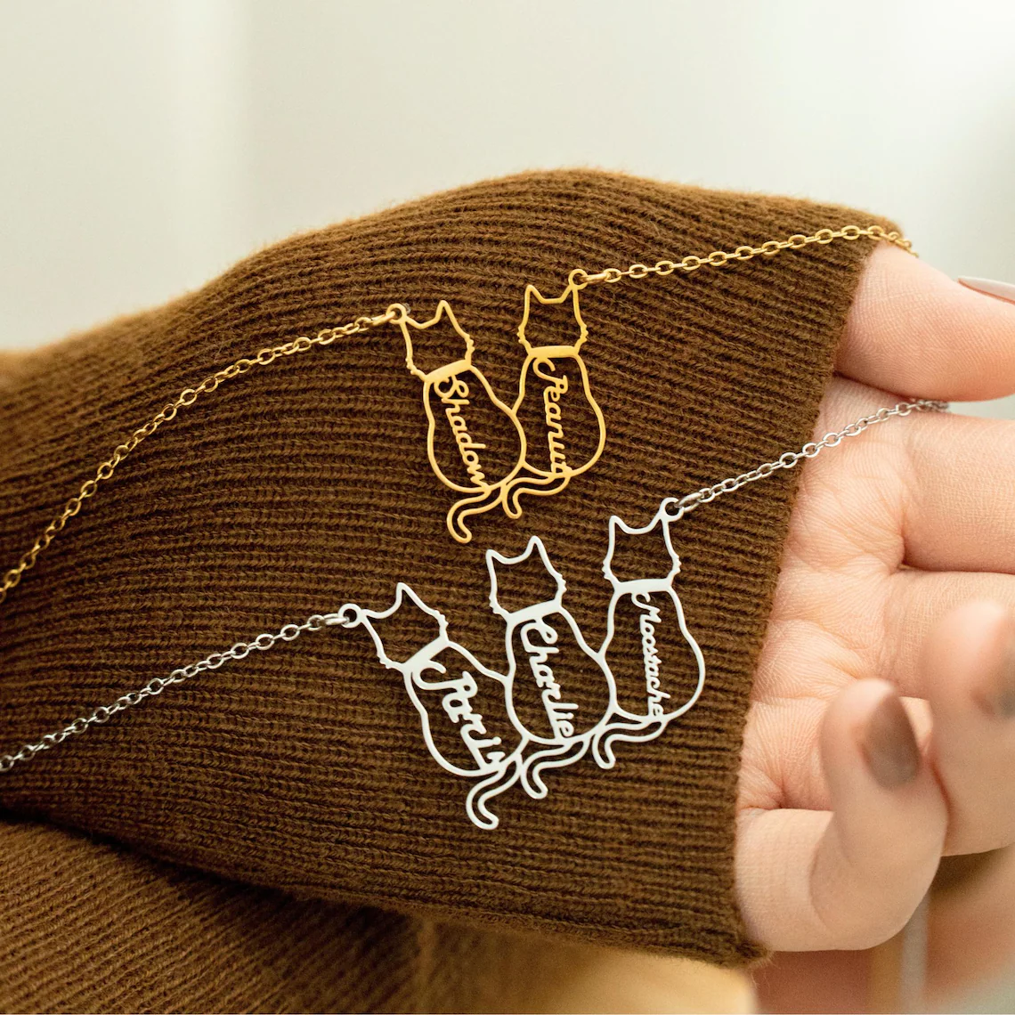 1 to 4 Personalized Memorial Cat Name Necklace Pet Jewelry