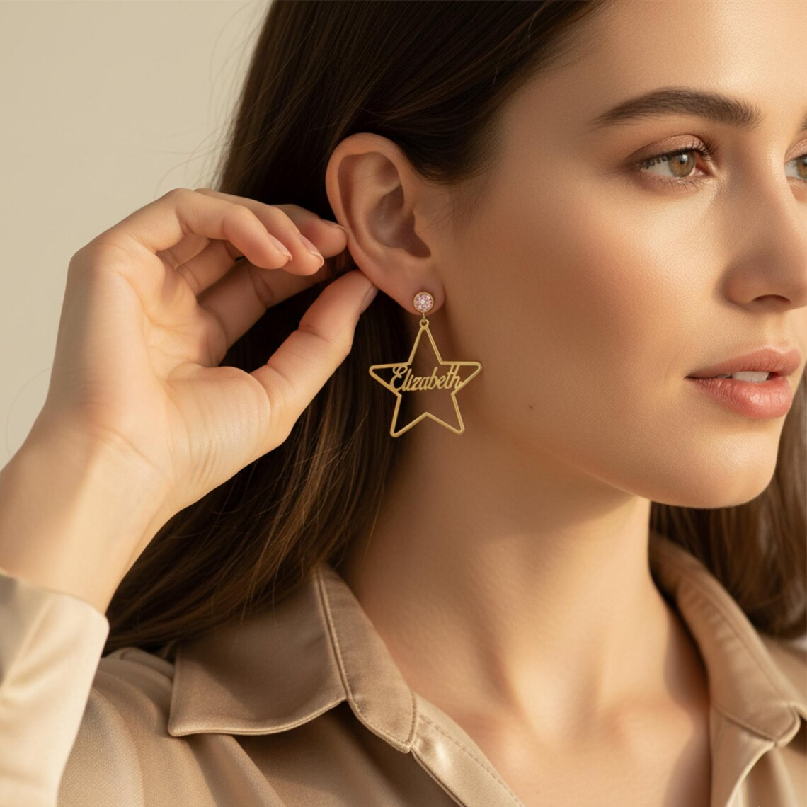 Personalized Birthstone Stud Star Shape Hoop Name Earrings