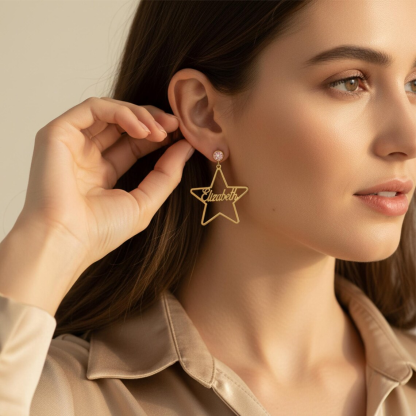 Personalized Birthstone Stud Star Shape Hoop Name Earrings