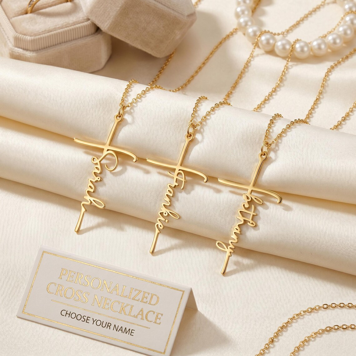 Personalized Gold Plated Cross Name Necklace Faith Jewelry