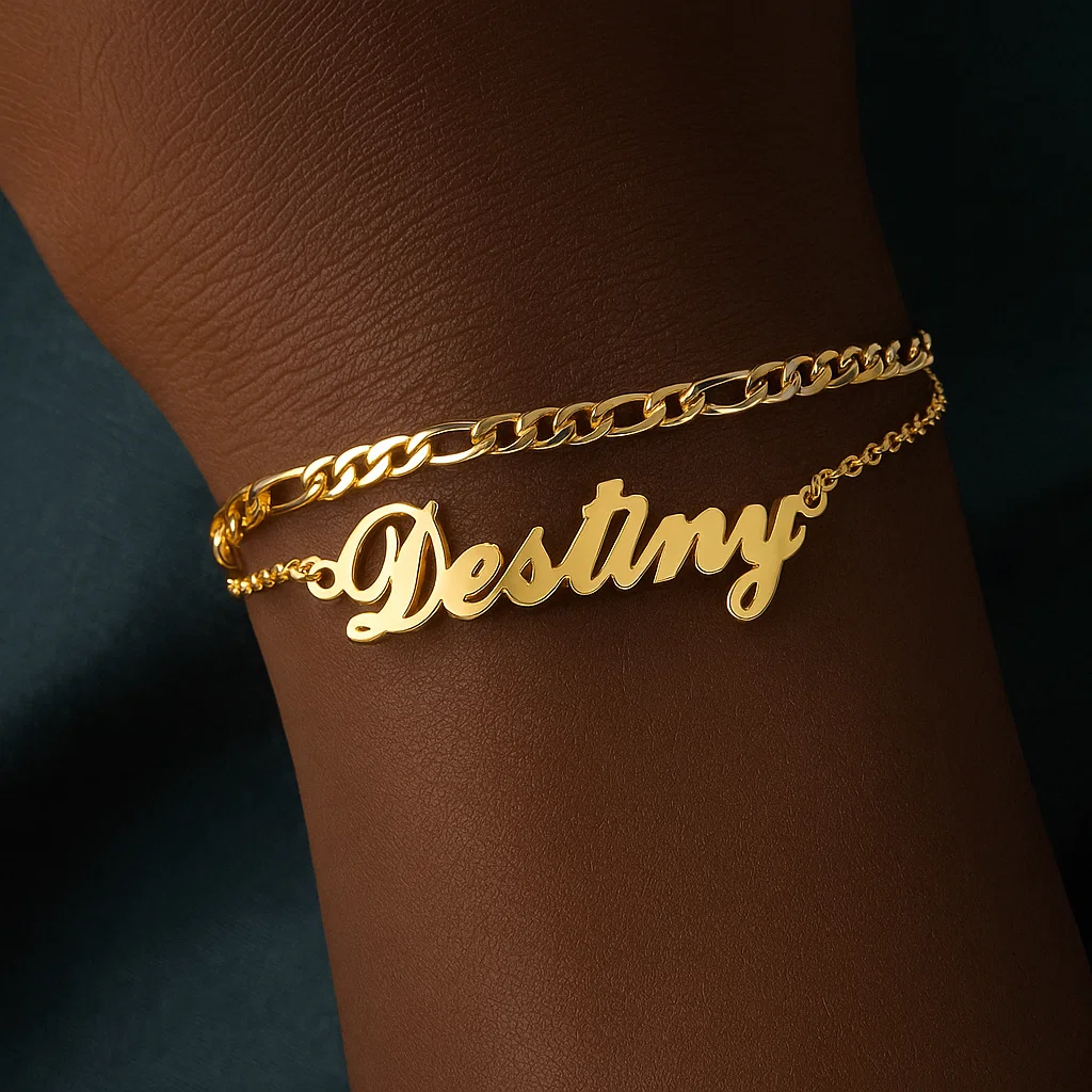 Personalized Gold Plated Double Layer Chain Name Bracelet