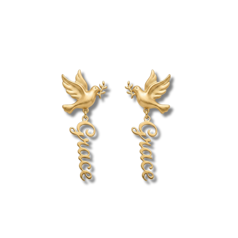 Dove of Peace Gold Plated Personalized Name Earrings