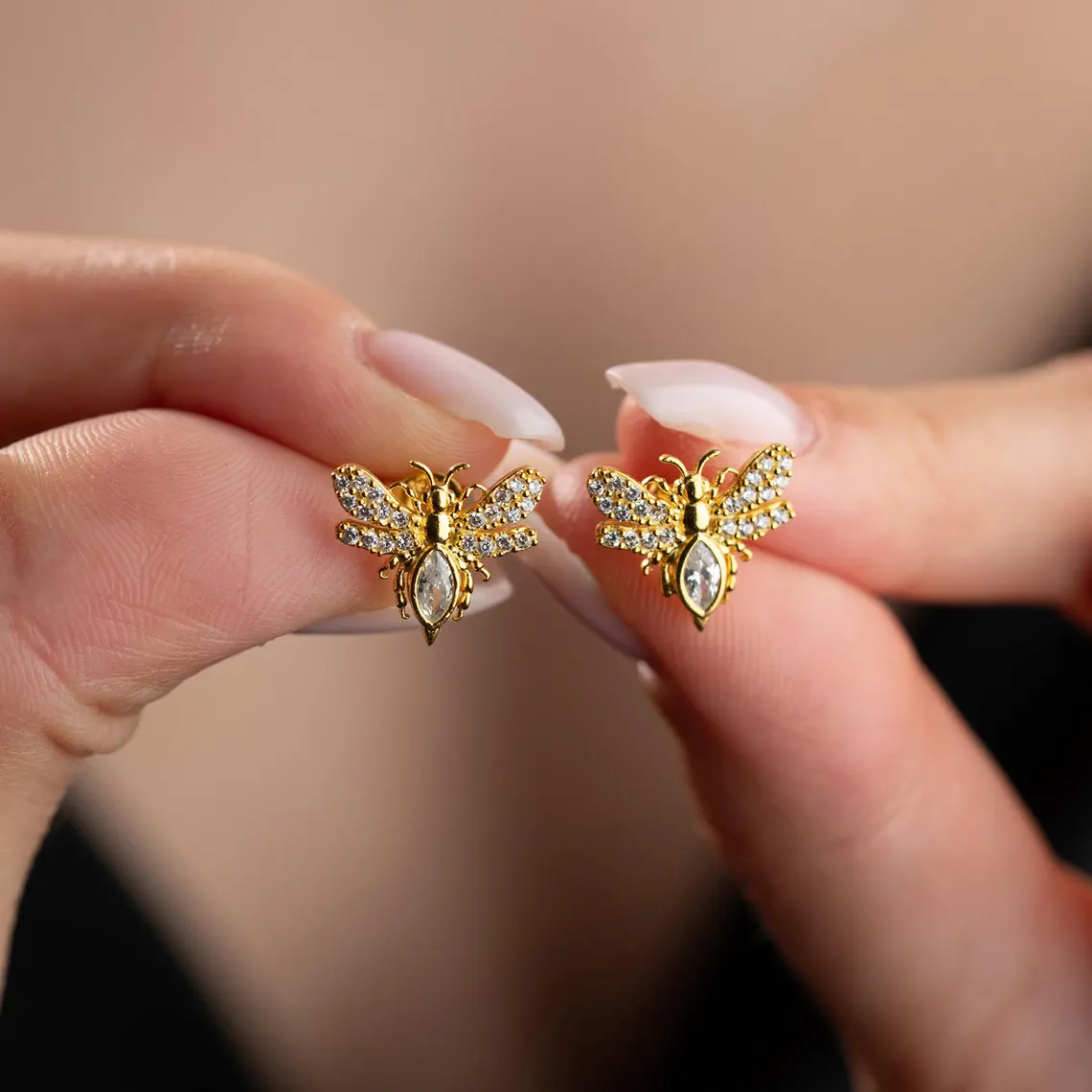 Minimalist Insect Tiny Bee Zircons Stud Earrings