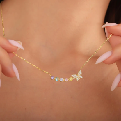 Personalized Butterfly 1 to5 Multi-birthstone Necklace Family Necklace