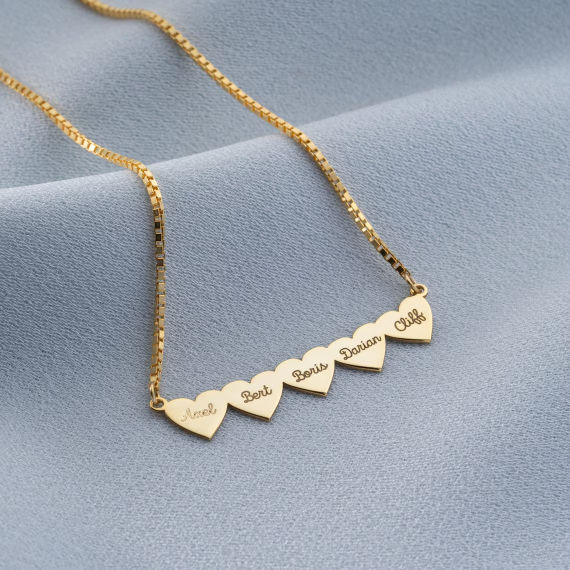 Box Chain Love Heart Family Personalized 2-6 Names Engraved Necklace