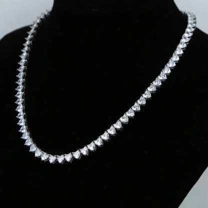 Heart Tennis Chain Diamond Iced Out Necklace White Gold Necklace